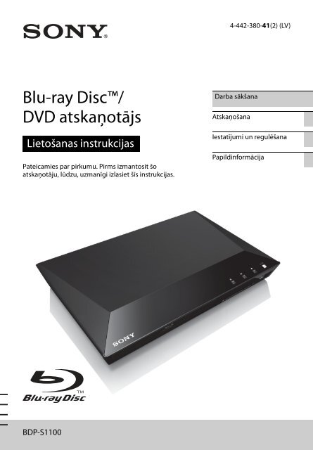 Sony BDP-S1100 - BDP-S1100 Istruzioni per l'uso Lettone