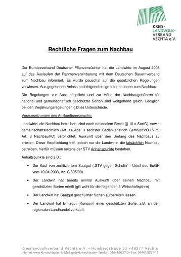 Rechtliche Fragen zum Nachbau - Kreislandvolkverbandes Vechta eV