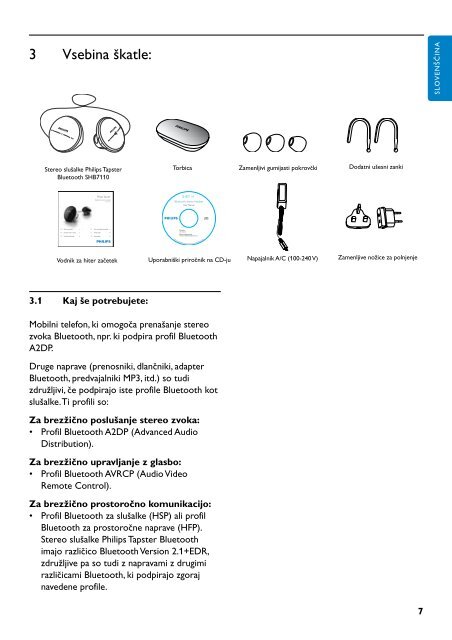 Philips Tapster Casque st&eacute;r&eacute;o avec micro Bluetooth - Mode d&rsquo;emploi - SLV