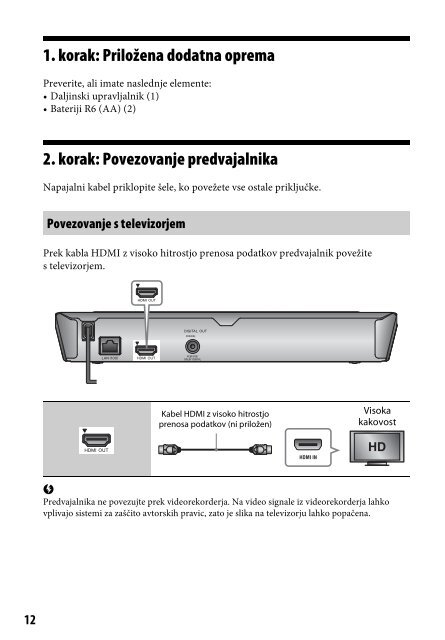 Sony BDP-S1100 - BDP-S1100 Istruzioni per l'uso Sloveno