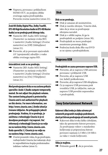 Sony BDP-S1100 - BDP-S1100 Istruzioni per l'uso Sloveno