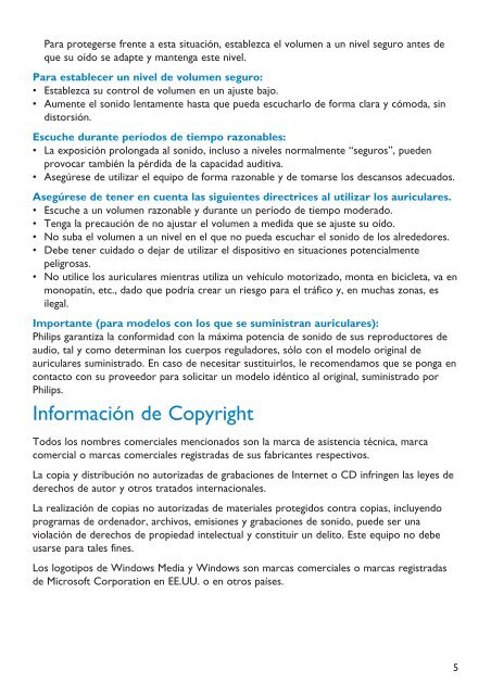 Philips Baladeur audio &agrave; m&eacute;moire flash - Mode d&rsquo;emploi - ESP