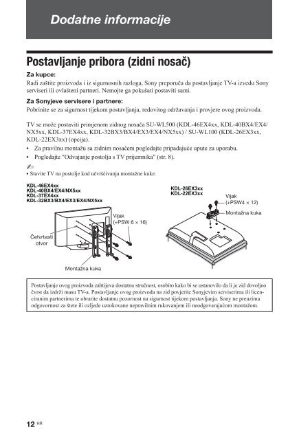 Sony KDL-37EX402 - KDL-37EX402 Istruzioni per l'uso Croato