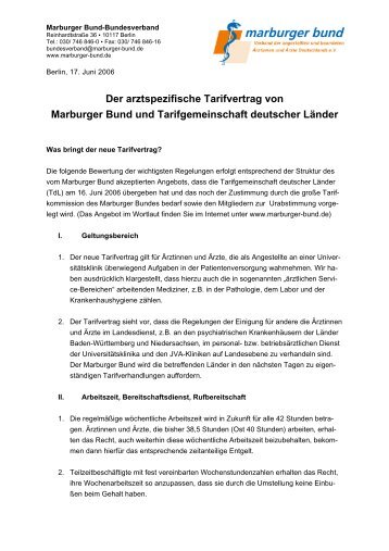Der arztspezifische Tarifvertrag von Marburger Bund und ...