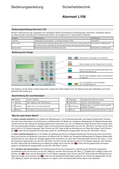 Bedienungsanleitung Alarmset L108 - MEBOtec Sicherheitstechnik