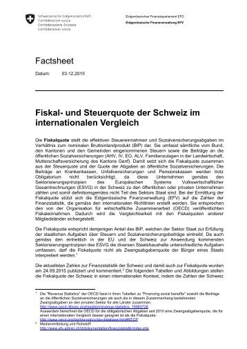 Factsheet Fiskal- und Steuerquote der Schweiz im internationalen Vergleich