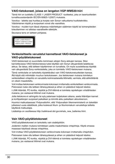 Sony VPCZ13V9E - VPCZ13V9E Documenti garanzia Finlandese