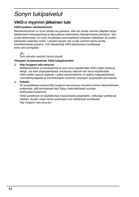 Sony VPCZ13V9E - VPCZ13V9E Documenti garanzia Finlandese