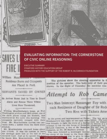 EVALUATING INFORMATION THE CORNERSTONE OF CIVIC ONLINE REASONING