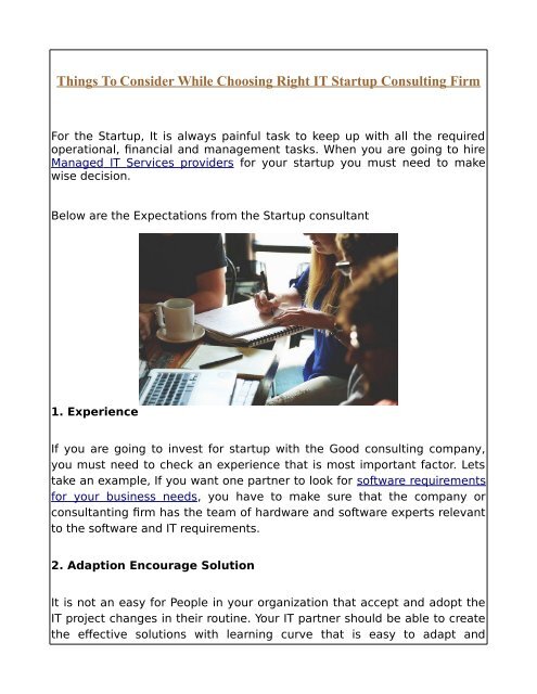 Things To Consider While Choosing Right IT Startup Consulting Firm