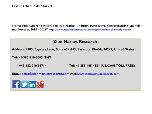 Textile Chemicals Market Growth 2015 - 2021