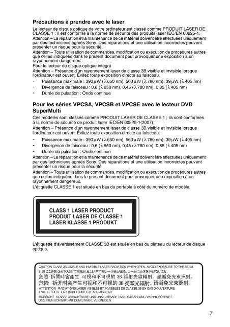 Sony VPCSB3V9E - VPCSB3V9E Documenti garanzia Francese