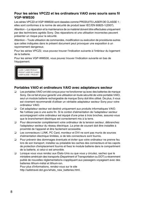 Sony VPCSB3V9E - VPCSB3V9E Documenti garanzia Francese