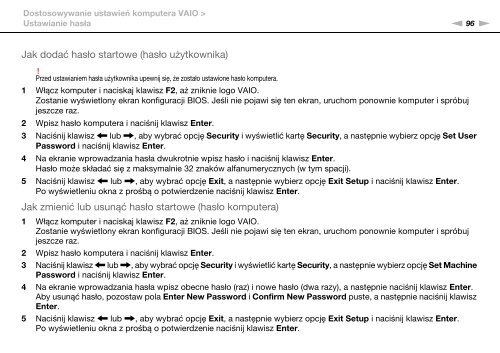 Sony VPCF22S8E - VPCF22S8E Istruzioni per l'uso Polacco