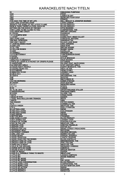 R Sammenligne Forslag KARAOKELISTE NACH TITELN - Irish Pub Trier
