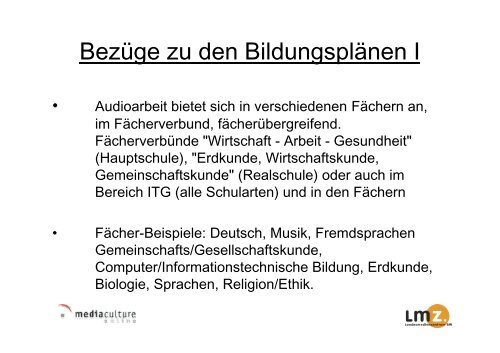 Auditive Medienarbeit in Schule und Unterricht - Mediaculture online