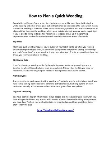 How to Plan a Quick Wedding