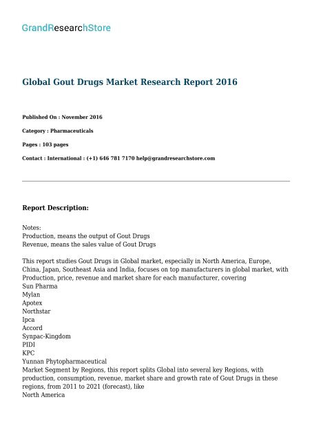 Global Gout Drugs Market Research Report 2016