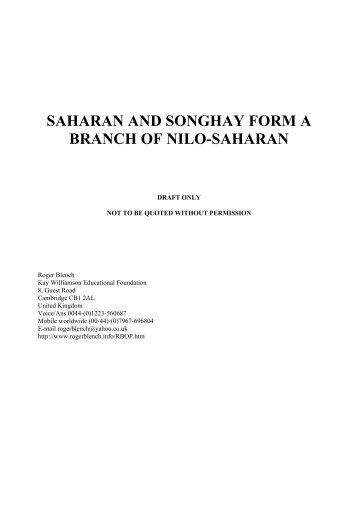 saharan and songhay form a branch of nilo-saharan - Roger Blench