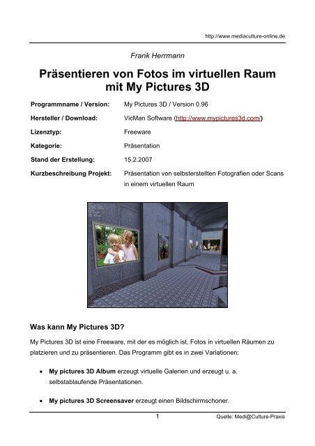 Prasentieren Von Fotos Im Virtuellen Raum Mit My Pictures 3d