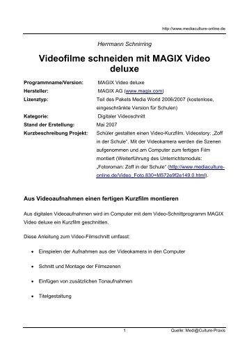 Videofilme schneiden mit MAGIX Video deluxe - Mediaculture online