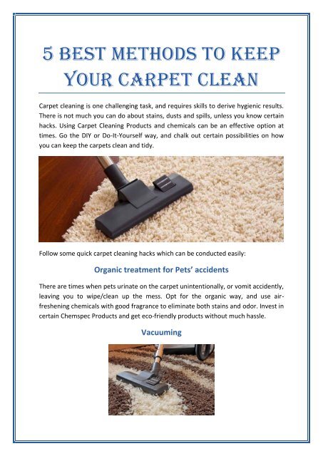 5 Best methods to keep your carpet clean