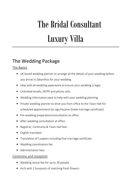 16. Prices - Zante  - Luxury Villa wedding and reception 2016