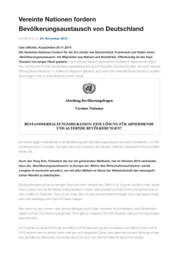Vereinte Nationen fordern Bevölkerungsaustausch von Deutschland _ Chemtrail