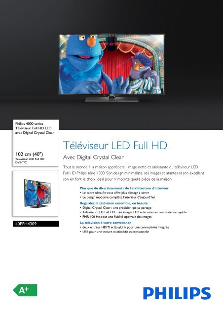 Philips 4000 series T&eacute;l&eacute;viseur LED Full HD - Fiche Produit - FRA