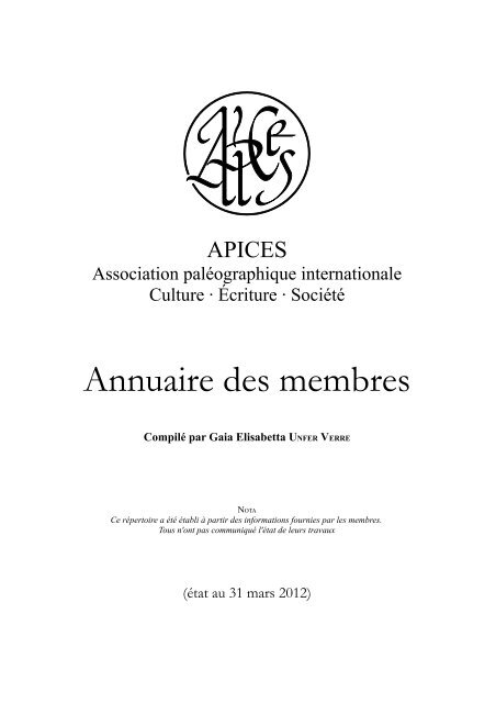 Annuaire des membres - Palaeographia.org