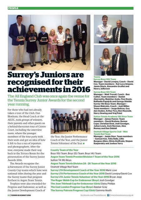 Tennis in Surrey Magazine 2016