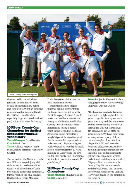 Tennis in Surrey Magazine 2016