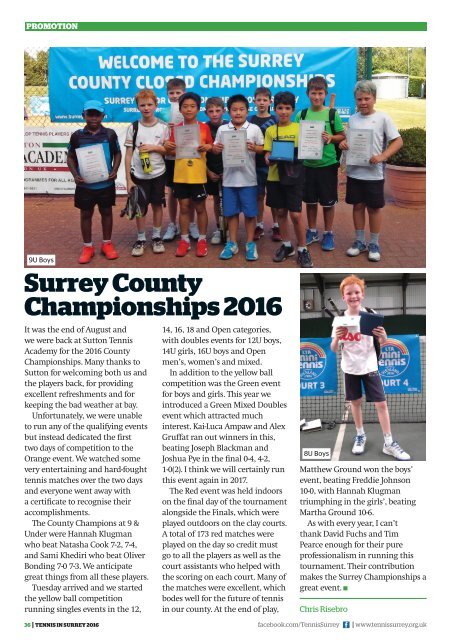 Tennis in Surrey Magazine 2016