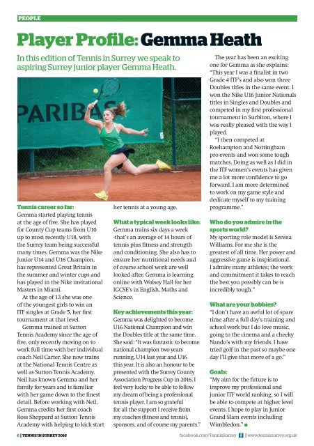 Tennis in Surrey Magazine 2016