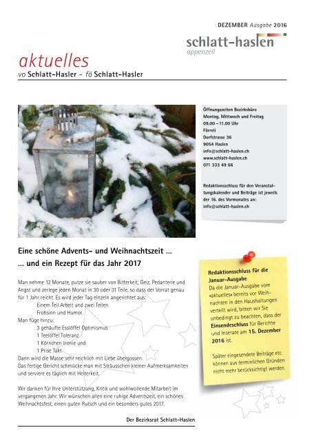 «aktuelles» schlatt-haslen – Dezember 2016 