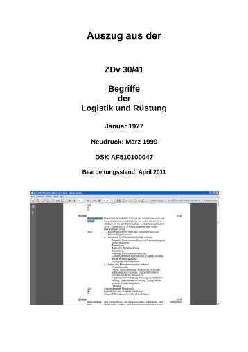 Auszug aus der ZDv 30_41 _Begriffe der Logistik und Rüstung`