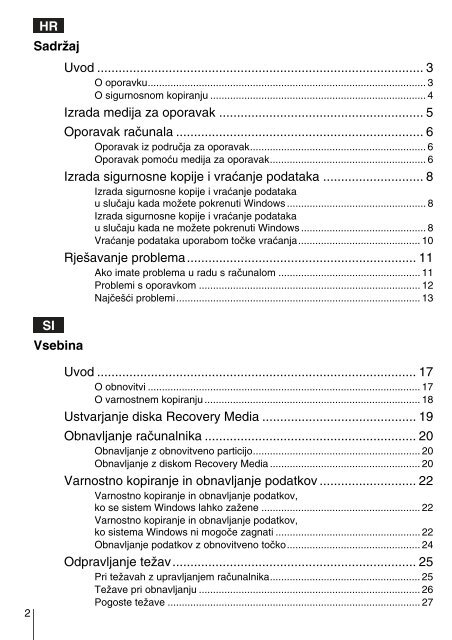 Sony SVS1311F3E - SVS1311F3E Guida alla risoluzione dei problemi Sloveno