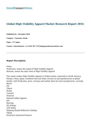 Global High Visibility Apparel Market Research Report 2016 