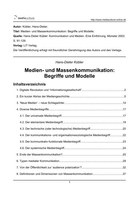 Medien- und Massenkommunikation: Begriffe und Modelle