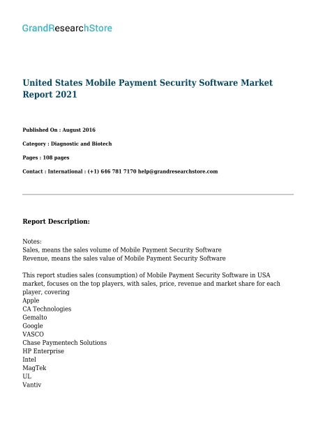 United States Mobile Payment Security Software Market Report 2021