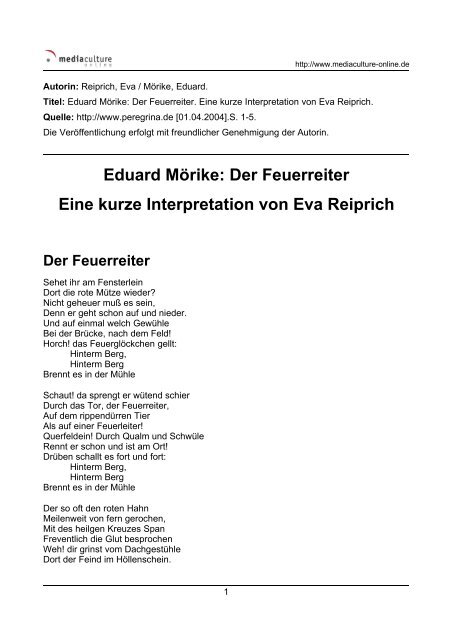 Eduard Mörike: Der Feuerreiter Eine kurze Interpretation von Eva ...