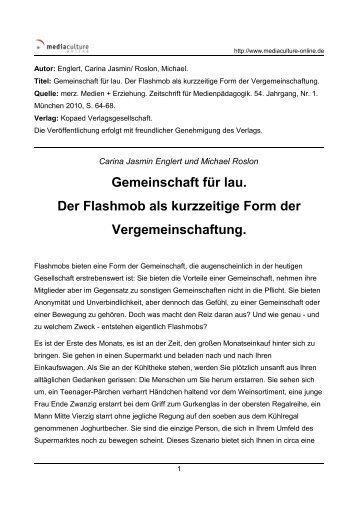 Gemeinschaft für lau. Der Flashmob als kurzzeitige Form der ...