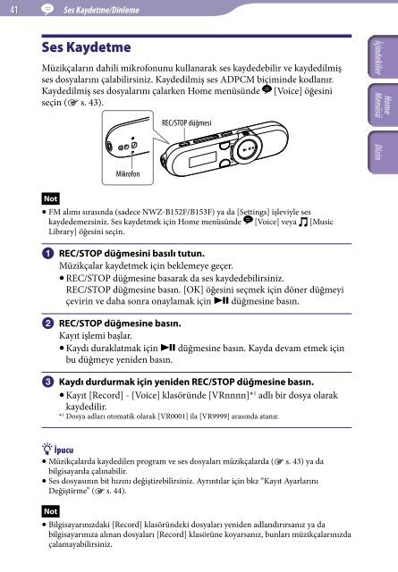 Sony NWZ-B152F - NWZ-B152F Istruzioni per l'uso Turco