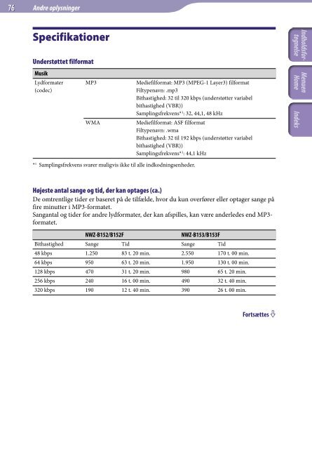 Sony NWZ-B152F - NWZ-B152F Istruzioni per l'uso Danese