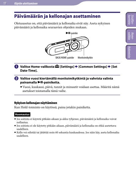 Sony NWZ-B152F - NWZ-B152F Istruzioni per l'uso Finlandese