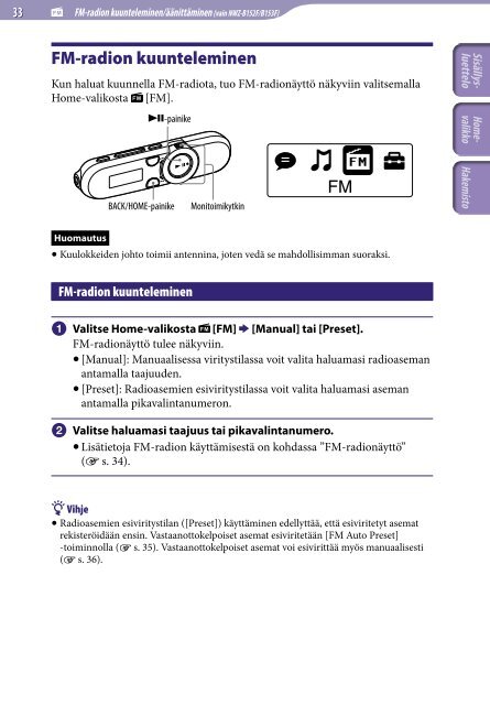 Sony NWZ-B152F - NWZ-B152F Istruzioni per l'uso Finlandese