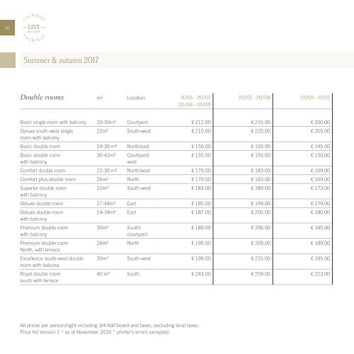 Hotel Klosterbräu & SPA - Rates 2016/2017