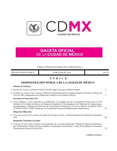 Í N D I C E ADMINISTRACIÓN PÚBLICA DE LA CIUDAD DE MÉXICO