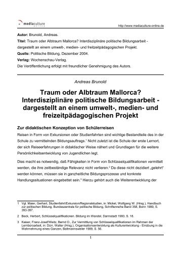 Traum oder Albtraum Mallorca? Interdisziplinäre politische ...