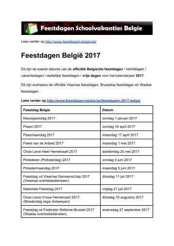 Feestdagen 2017 Belgie - Exacte datums op kalender